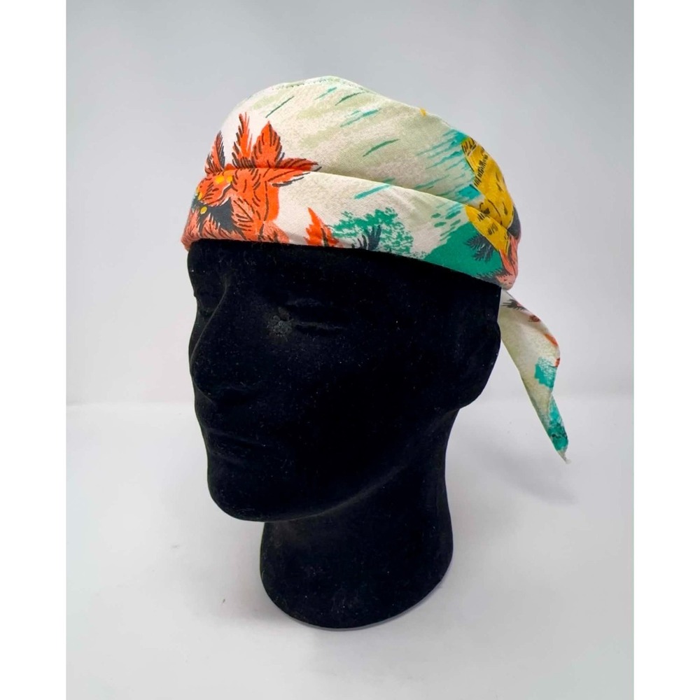 Vintage‎ Tropical Island Sailboat Head Scarf Kerchief Tiki Pinup USA Set of 2